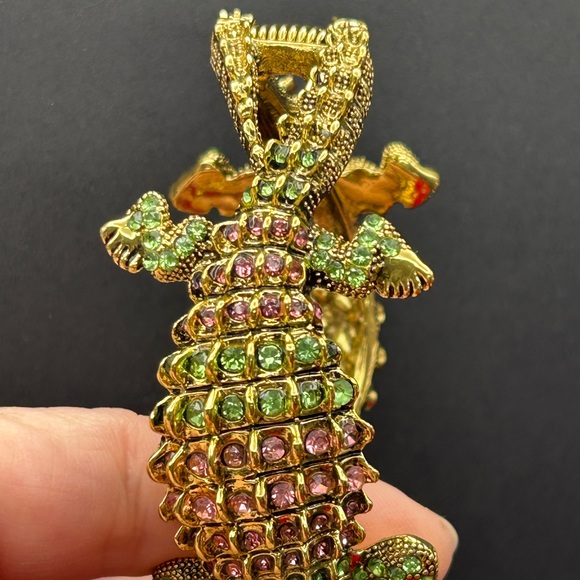 Kenneth Jay Lane Pink and Green Reptile Bangle Bracelet - Picture 3 of 7